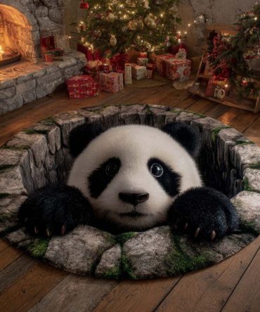 Panda Peek Playful Round Rug — Black & White Plush Area Rug For Kids' Rooms, Soft Fun Nursery Accent Carpet