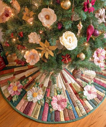 Paper Realm Quilted Christmas Tree Skirt — Decorative Holiday Tree Mat With Artful Paper-Inspired Patch Quilt For Cozy Homes