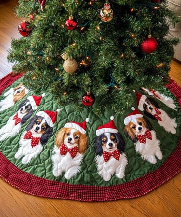 Papillon Noel Night Quilted Tree Skirt – Elegant Nocturne Papillon Holiday Base Cover, Quilted Christmas Accent For Cozy Evenings