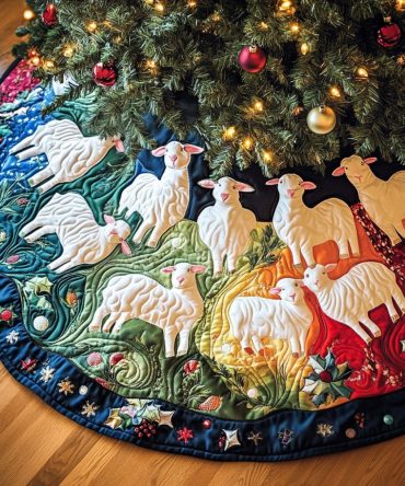 Pastoral Charm Quilted Tree Skirt For Christmas — Farmhouse Elegance, Soft Cotton Batting, 48" Round Holiday Base