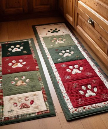 Plush Paw-Print Kitchen Runner Rug - Non-Slip, Machine Washable Pet-Friendly Mat For Kitchen & Entry