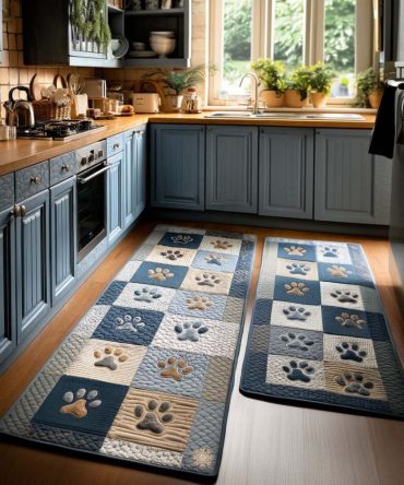 Paw Love Corner Kitchen Rug — Heartfelt Paw Print Runner, Non-Slip Soft Mat For Kitchens, Pet Areas & Holiday Gifting