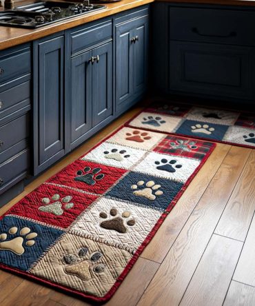 Paw Print Joy Kitchen Rug — Cheerful Paw Pattern Runner, Non-Skid Soft Mat For Kitchens, Pets & Holiday Entertaining