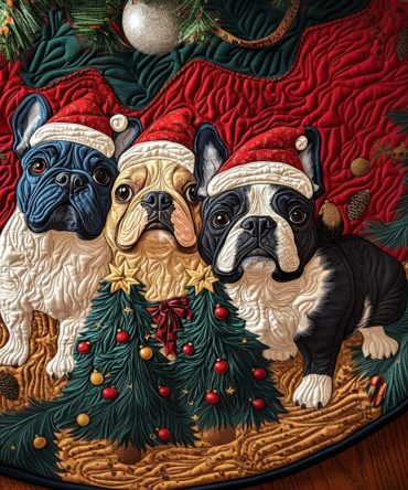 Paws Of Paris Quilted Holiday Tree Skirt — Chic Parisian Frenchie Design, Plush Quilting, Reversible & Machine-Washable For Stylish Homes