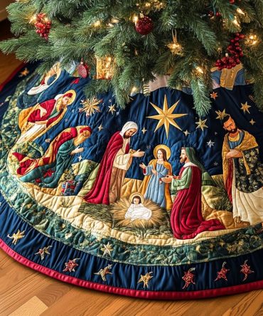 Peace On Earth Quilted Christmas Tree Skirt – Serene Religious Holiday Décor With Classic Quilting And Message