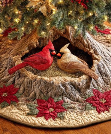 Peaceful Haven Quilted Christmas Tree Skirt - Serene Winter Landscape Pattern, Soft Cotton Backing, 48In Round
