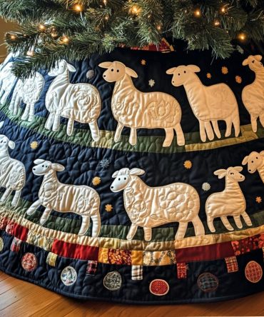 Peaceful Pastures Quilted Christmas Tree Skirt - Tranquil Farm Motif Holiday Mat, Soft Quilting For Cozy Rustic Tree Styling