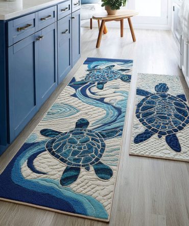 Peaceful Turtle Trail Kitchen Mat - Marine-Inspired Non-Slip Microfiber Runner, Machine-Washable & Soft Underfoot