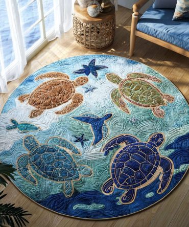 Pebble Paddler Round Area Rug — Modern Coastal Accent Rug With Subtle Stone Texture For Living Room & Patio