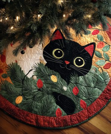 Peekaboo Joy Quilted Christmas Tree Skirt — Festive Holiday Tree Skirt With Plush Quilting & Joyful Design