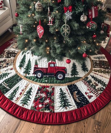 Peppermint Patch Quilted Tree Skirt — Candy Cane Stripe Quilted Christmas Skirt In Red & White For Playful Festive Displays