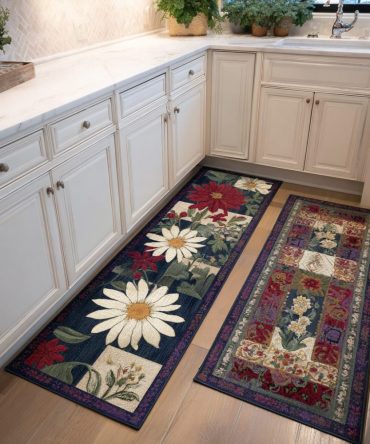 Petal Harmony Floral Kitchen Rug — Soft Plush Accent Runner, Non‑Slip Backing, Machine Washable For Everyday Comfort