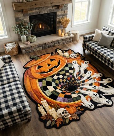 Phantom Pumpkin Halloween Rug — Custom-Shaped Spooky Floor Mat For Entryway, Living Room & Party Home Decor