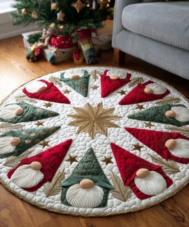 Pie Gnome Round Rug — Whimsical Gnome & Pie Design Plush Area Rug For Kitchen, Dining & Kids Spaces , Non-Slip, Durable & Machine-Friendly