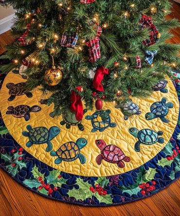 Pine Grove Quilted Christmas Tree Skirt - Rustic Evergreen Holiday Base Cover, Quilted Texture, Durable Cotton Blend, Machine-Washable