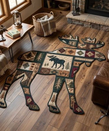 Pine Trail Moose Rug — Custom-Shaped Rustic Moose Area Mat For Cabin, Entryway, Living Room & Lodge-Style Home Decor