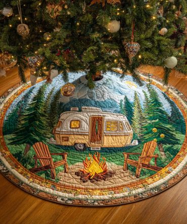 Pinewood Retreat Quilted Christmas Tree Skirt - Classic Evergreen Holiday Skirt, Premium Cotton, Machine-Washable & Cozy Décor