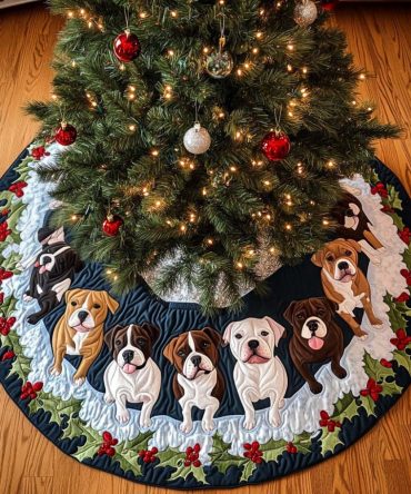 Premium Pitbull Quilted Christmas Tree Skirt — Festive Pitbull Dog Print Holiday Tree Skirt, Soft Cotton Blend, Perfect Gift