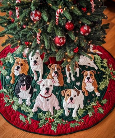 Pitbull Christmas Harmony Quilted Tree Skirt — Stylish Canine Holiday Accent With Harmonious Patchwork Design For Cozy Seasonal Displays