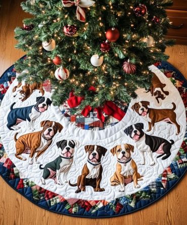Pitbull Festive Joy Quilted Tree Skirt — Cheerful Pitbull Patchwork Skirt To Brighten Your Holiday Décor And Conceal Tree Base With Style
