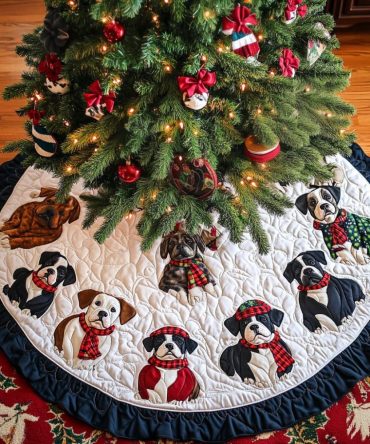 Pitbull Holiday Joy Quilted Tree Skirt — Cheerful Pit Bull Design, Plush Quilting For A Warm Festive Base, Durable & Giftable