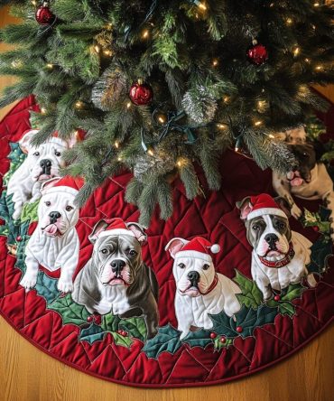 Pitbull Noel Quilted Christmas Tree Skirt — Stylish Noel Design With Pit Bull Flair, Soft Quilting, Durable & Gift-Perfect For Dog Fans