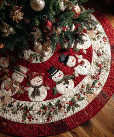 Cozy Plaid Snowman Quilted Christmas Tree Skirt — Festive Holiday Decor, Rustic Farmhouse Accent For Living Room Trees (Limited Edition)