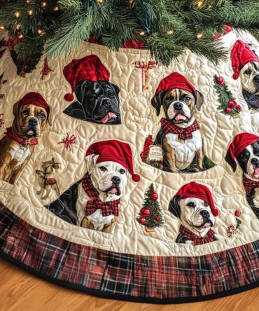 Playful Pitbull Heart Quilt Tree Skirt - Festive Red & White Holiday Accent, Soft Quilting, Great For Dog Lovers' Trees
