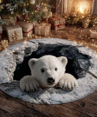 Polar Peek Cozy Round Rug — Monochrome Gray & White Plush Area Rug For Modern Nursery Or Living Room Accent