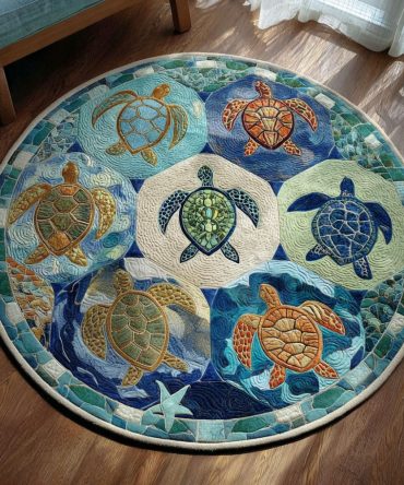 Polynesian-Inspired Round Area Rug — Coastal Boho Accent Carpet For Living Room, Durable Low-Pile Ocean Motif