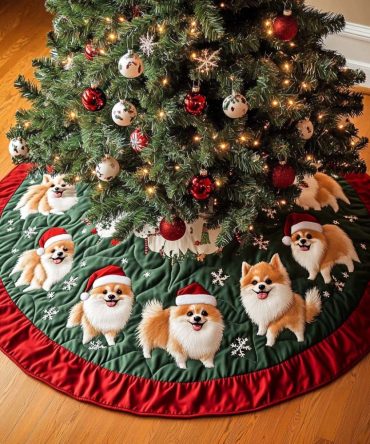Pomeranian Charm Quilted Christmas Tree Skirt — Stylish Pet-Themed Holiday Skirt With Plush Quilting To Showcase Gifts & Seasonal Decor