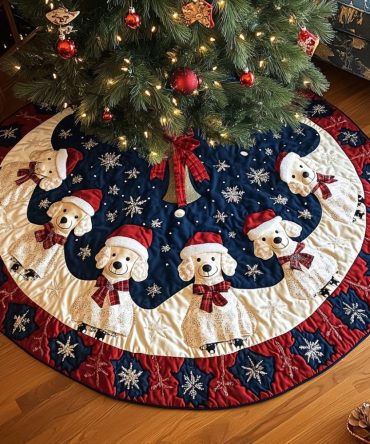 Elegant Quilted Poodle Noel Night Tree Skirt - Premium Christmas Dog Decor For Stylish Homes, Mantel Displays & Gift Giving