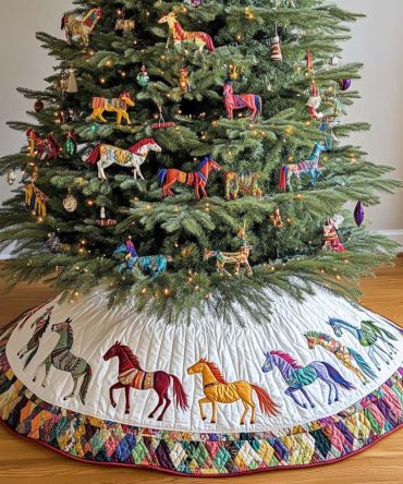 Prairie Winds Quilted Horse Christmas Tree Skirt — Country Chic Holiday Décor, Plush Quilting, Durable & Machine-Friendly