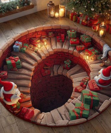 Present Steps Holiday Round Rug - Festive Gift-Themed Christmas Mat For Doorways, Living Rooms & Holiday Displays