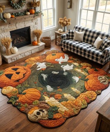 Pumpkin Abyss Halloween Rug — Deep Gothic Custom-Shaped Floor Mat For Haunted Home Styling, Striking Seasonal Accent Piece