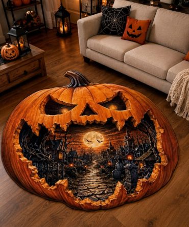 Pumpkin Portal Halloween Rug — Custom-Shaped Pumpkin Gateway Floor Mat For Seasonal & Year-Round Spooky Decor, Plush And Durable