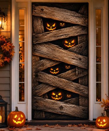 Spooky Pumpkin Prison Quilted Halloween Door Cover — Oversized Decorative Front Door Panel For Porch, Indoor/Outdoor Use