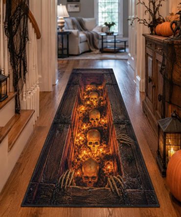 Pumpkin Skull Rift Halloween Runner Rug — Spooky Fusion Pumpkin & Skull Hallway Accent, Non-Slip, Fade-Resistant , Party Ready Decor