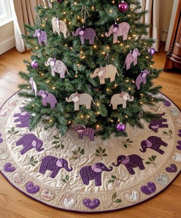 Purple Safari Quilted Tree Skirt — Bold Purple Animal Print Holiday Base, Soft Quilting, Machine-Washable, Unique Christmas Decor & Gift, Fits Most Tree Sizes