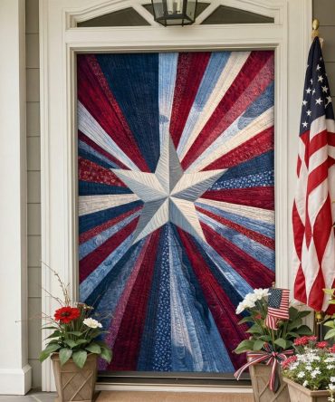 Radiant Star Quilted Front Door Cover – Eye-Catching Patriotic Starburst Design, Durable Quilting, Fade Resistant & Machine Washable