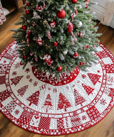 Red Delight Quilted Holiday Tree Skirt — Vibrant Red Patchwork For Christmas Trees, Cozy Quilted Finish, Stain-Resistant & Machine-Washable Accent