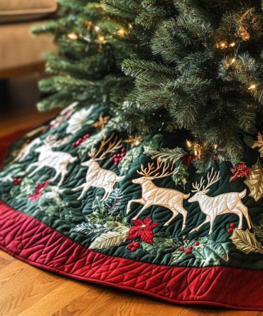 Reindeer Trail Quilted Christmas Tree Skirt — Festive Reindeer Motif, Soft Quilting & Stylish Holiday Floor Accent For Cozy Homes