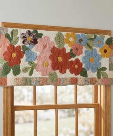 Retro Daisy Quilted Valance — Vintage Floral Window Topper, Soft Quilted Cotton-Blend, Cottage Chic Styling, Easy Mount For Kitchen Or Bedroom