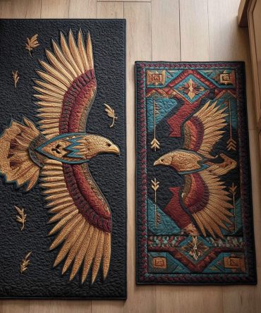 Rising Feather Kitchen Runner — Boho Feather Accent Rug, Non-Slip Low-Pile Polyester Mat, Machine-Washable, Stain-Resistant, Multiple Sizes