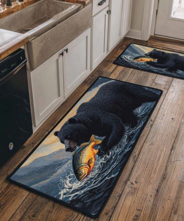River Hunt Kitchen Rug — Dynamic River Motif Non-Slip Runner, Low-Pile Polyester, Machine-Washable, Stain-Resistant & Fade-Proof For Busy Homes