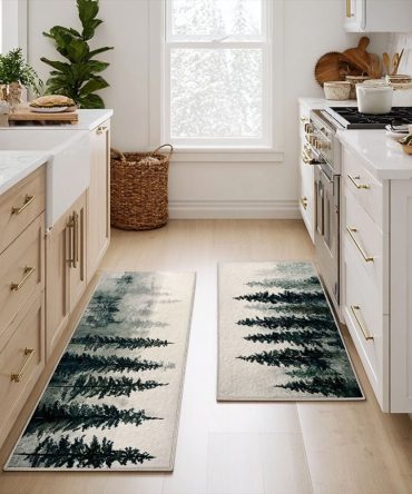 River Path Kitchen Rug - Tranquil Stream Motif, Low-Profile Durable Mat With Non-Skid Backing, Easy-Clean For High-Traffic Areas