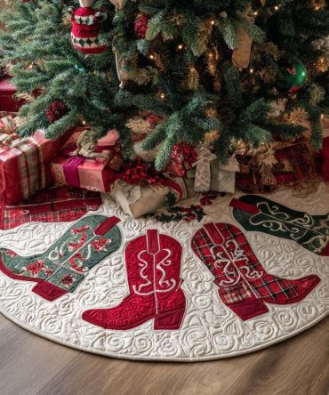 Rodeo Ride Quilted Christmas Tree Skirt — Western Rodeo Holiday Tree Skirt, Cozy Quilted Accent For Rustic Living Rooms & Gift Giving