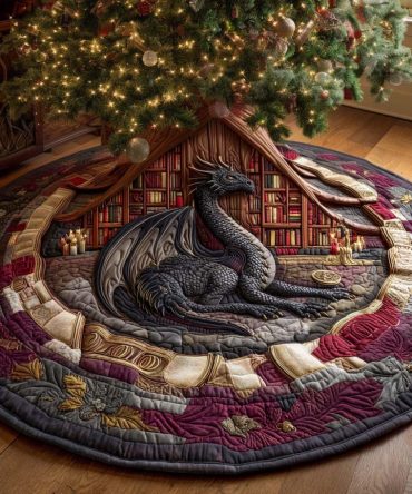 Rootfire Scholar Quilted Tree Skirt — Rustic Scholarly Quilted Skirt For Warm, Intellectual Holiday Styling