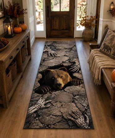 Rotten Timber Revival Runner Rug — Rustic Distressed Timber Hallway Runner Carpet, Durable Low-Pile Accent Rug For Entryway