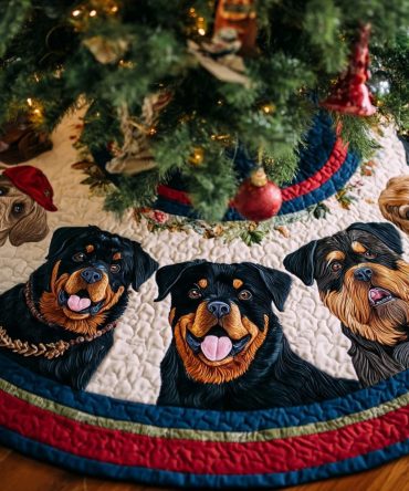 Rottweiler Heart Quilted Christmas Tree Skirt — Bold Dog-Themed Holiday Decor, Soft Quilting & Perfect Gift For Rottie Fans